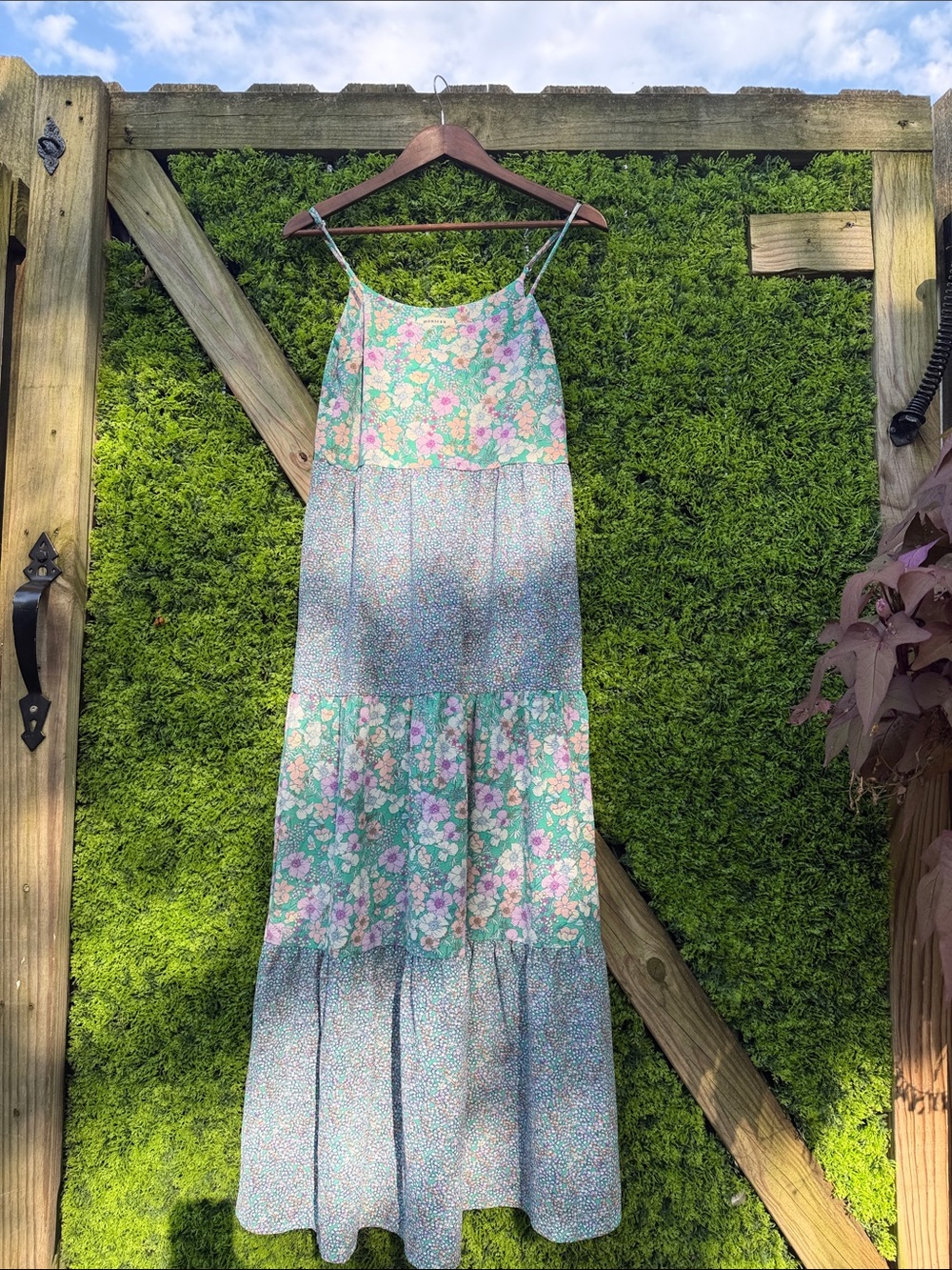 Monteau Floral Tiered Maxi Dress in Mint and Pink